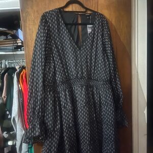 Chic Black Patterned Long Sleeve Dress